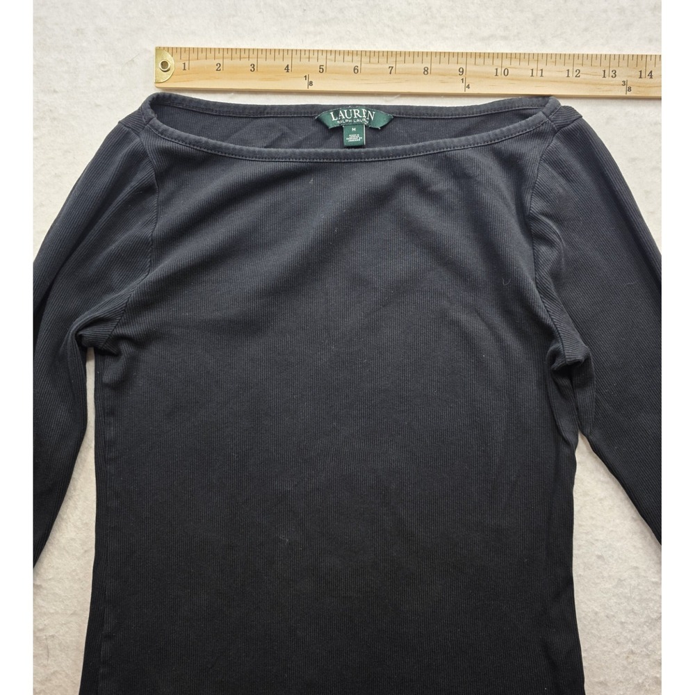 Lauren Ralph Lauren Women's Black Button Sleeve Long Sleeve T-Shirt. Size M - Picture 7 of 9